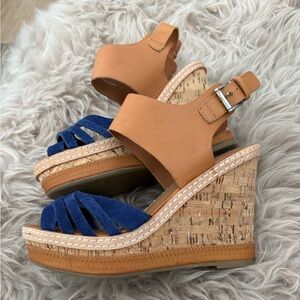 DV by Dolce Vita Camel Brown and Blue Suede Wedge Sandals